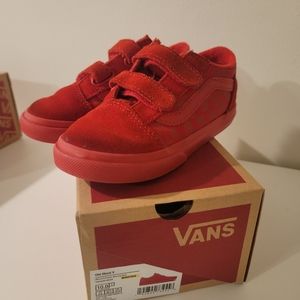Vans Old Skool Mono red Checkerboard Skate Shoe - Little Kid-Size 10- racing red